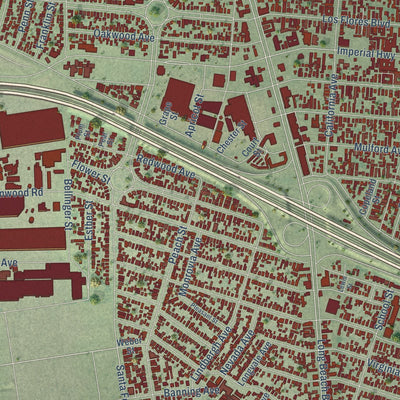 Second close-up of the map of Lynwood, California print showing more streets and buildings
