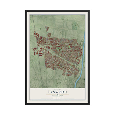 Map of Lynwood, California, 12 x 18 inch print in a black wood frame