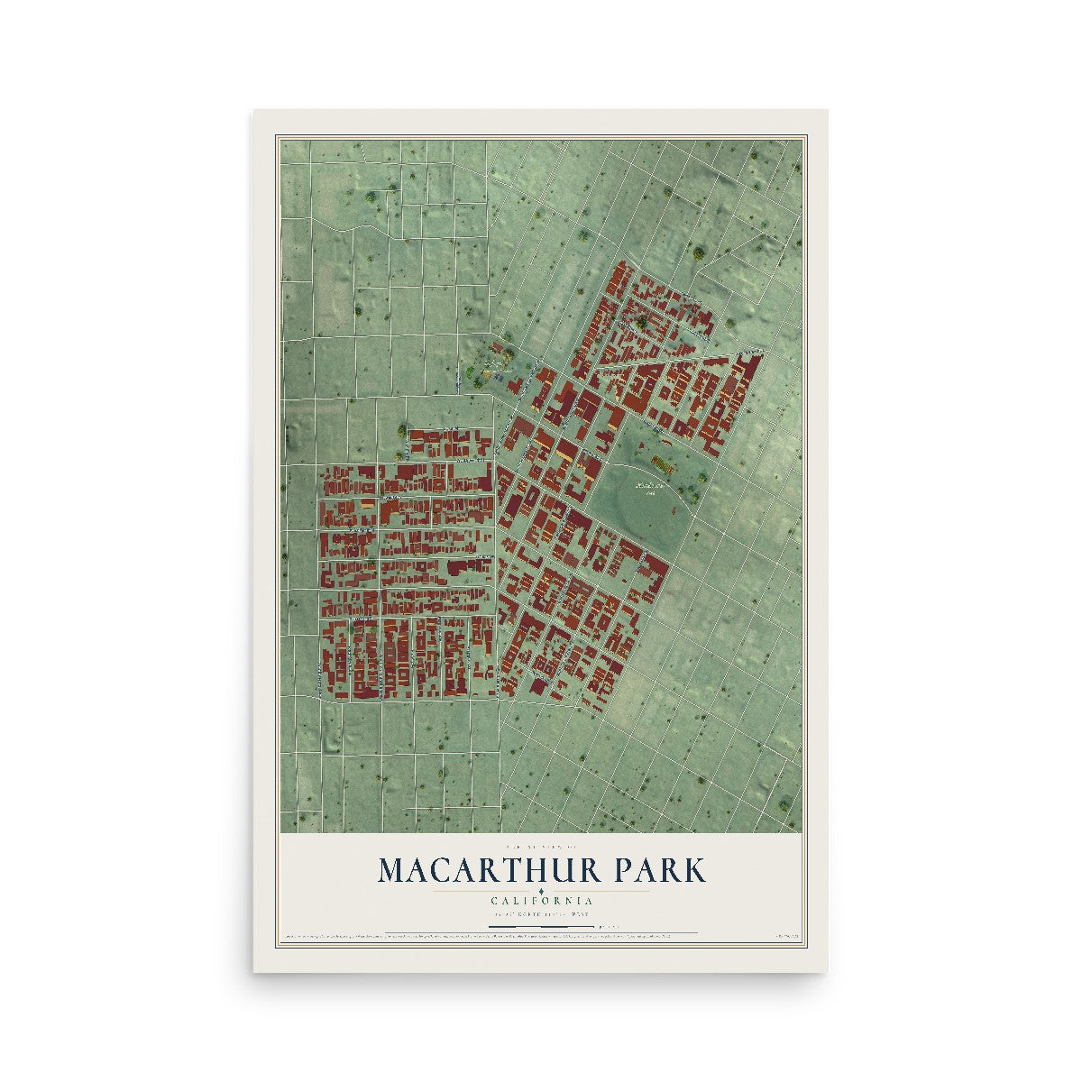 Map of MacArthur Park, California, 12 x 18 inch unframed archival matte print