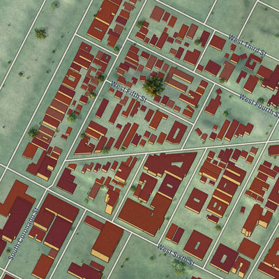 Second close-up of the map of MacArthur Park, California print showing more streets and buildings