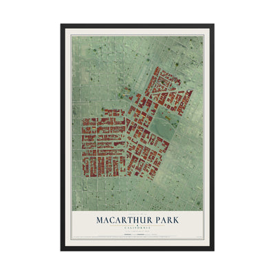 Map of MacArthur Park, California, 12 x 18 inch print in a black wood frame