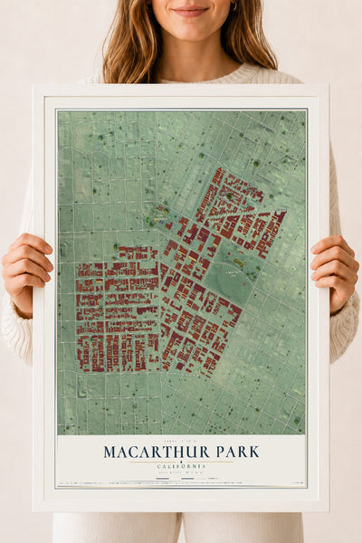 Map of MacArthur Park, California, 18 x 24 inch print in a white wood frame