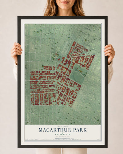 Map of MacArthur Park, California, 24 x 36 inch print in a black wood frame