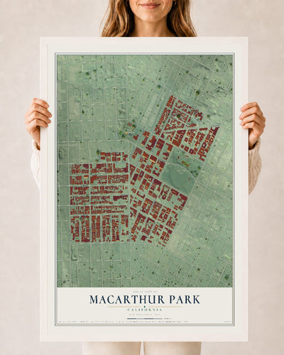 Map of MacArthur Park, California, 24 x 36 inch print in a white wood frame