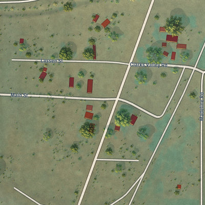 Close-up of the map of Madeline, California print showing street and building detail