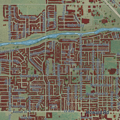Second close-up of the map of Madera, California print showing more streets and buildings