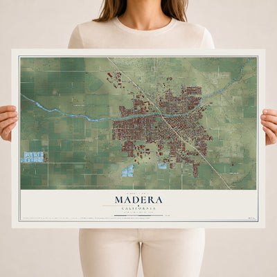 Map of Madera, California, 18 x 24 inch unframed archival matte print