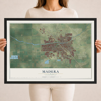 Map of Madera, California, 18 x 24 inch print in a black wood frame
