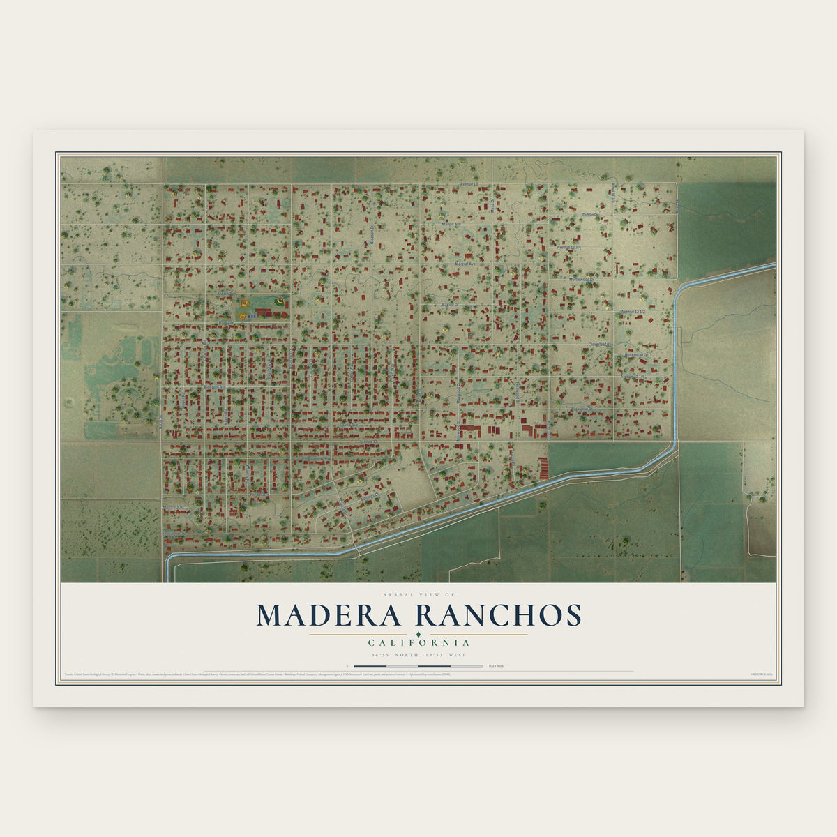 Madera Ranchos, California map print, the full design