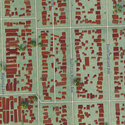 Close-up of the map of Madison Heights, California print showing street and building detail