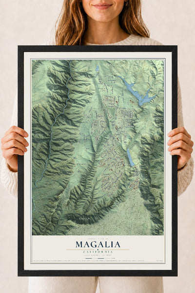 Map of Magalia, California, 18 x 24 inch print in a black wood frame
