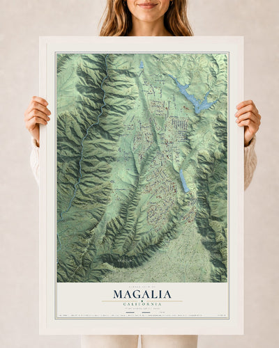 Map of Magalia, California, 24 x 36 inch print in a white wood frame