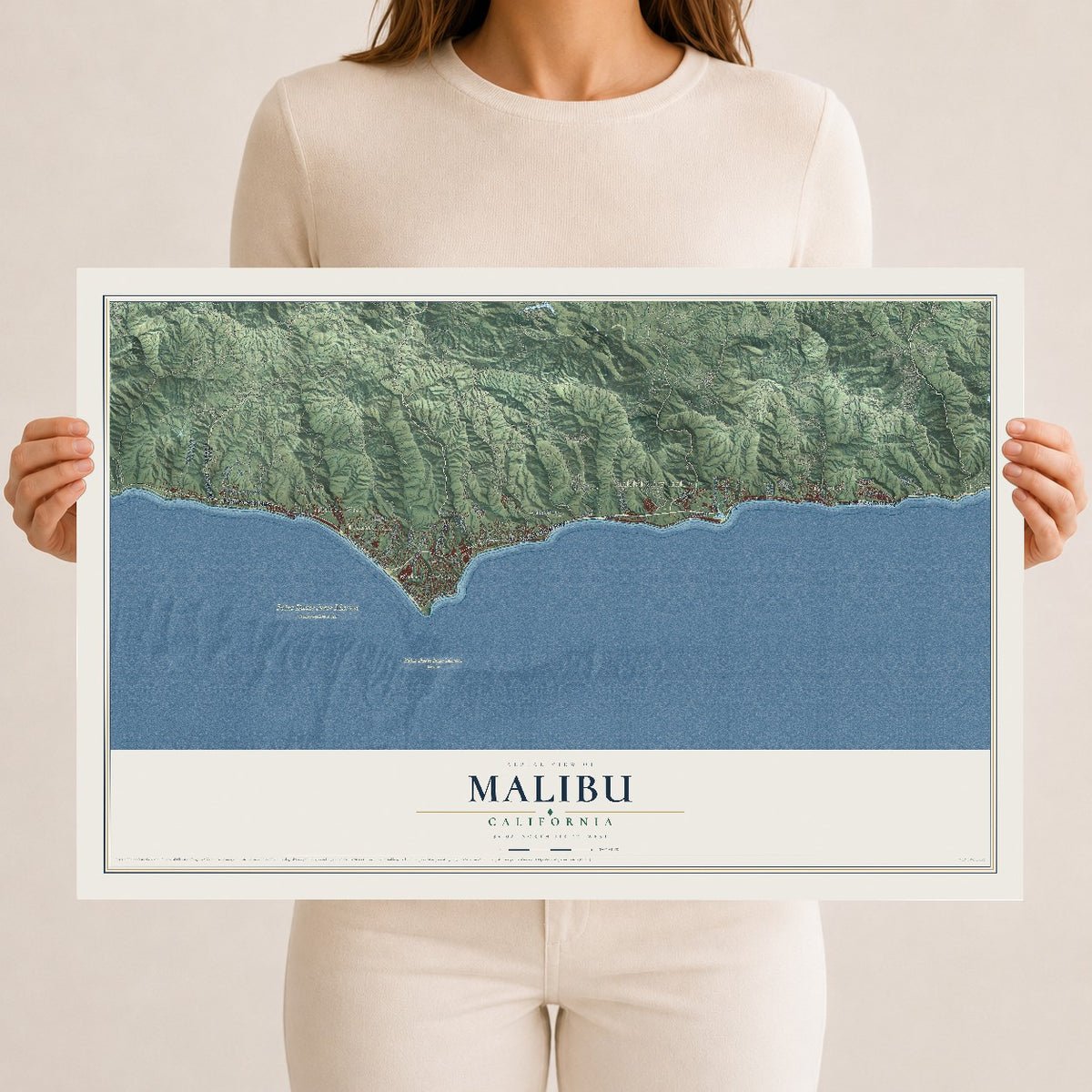 Map of Malibu, California, 12 x 18 inch unframed archival matte print