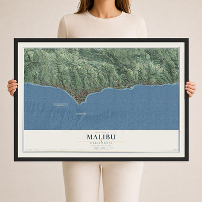Map of Malibu, California, 24 x 36 inch print in a black wood frame
