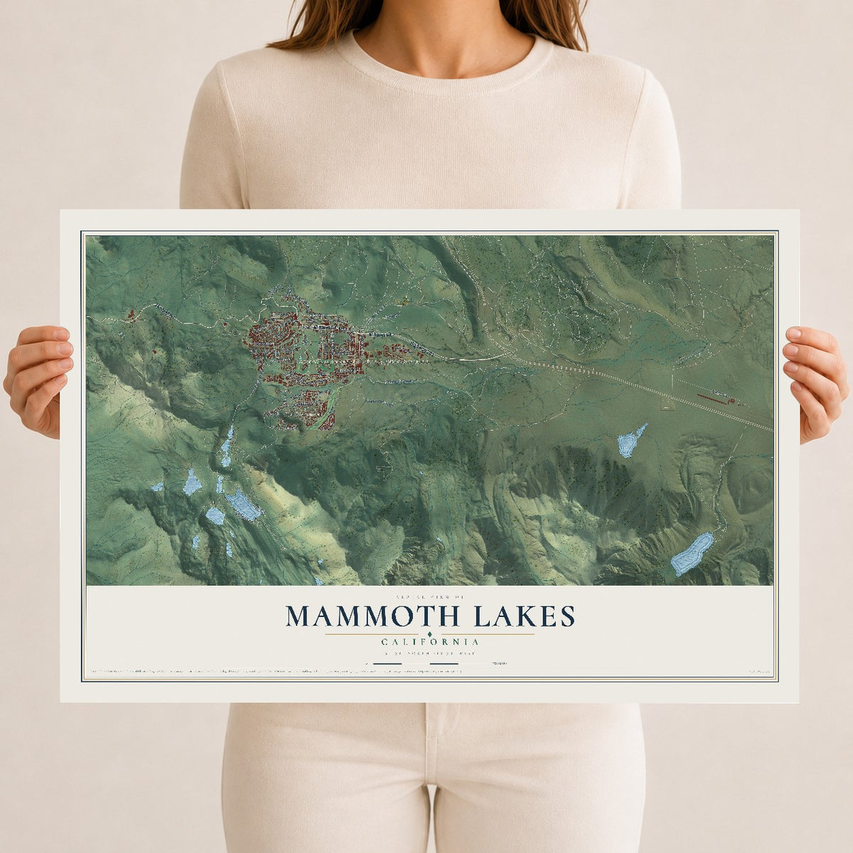 Map of Mammoth Lakes, California, 12 x 18 inch unframed archival matte print