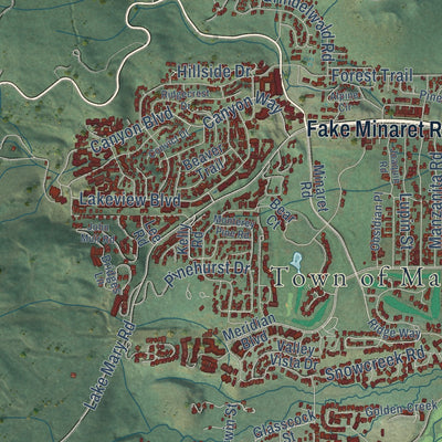 Close-up of the map of Mammoth Lakes, California print showing street and building detail