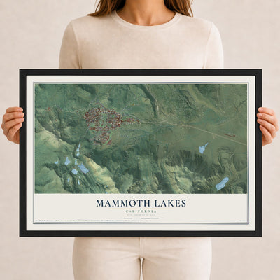 Map of Mammoth Lakes, California, 12 x 18 inch print in a black wood frame