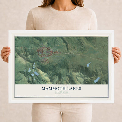 Map of Mammoth Lakes, California, 12 x 18 inch print in a white wood frame