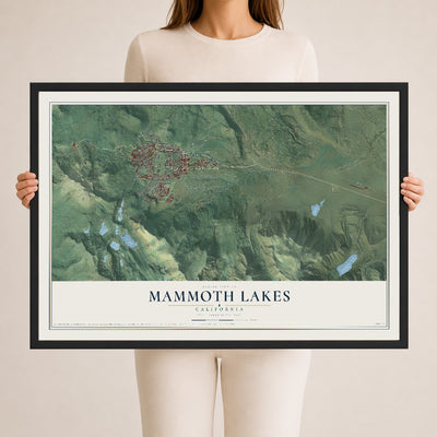 Map of Mammoth Lakes, California, 24 x 36 inch print in a black wood frame