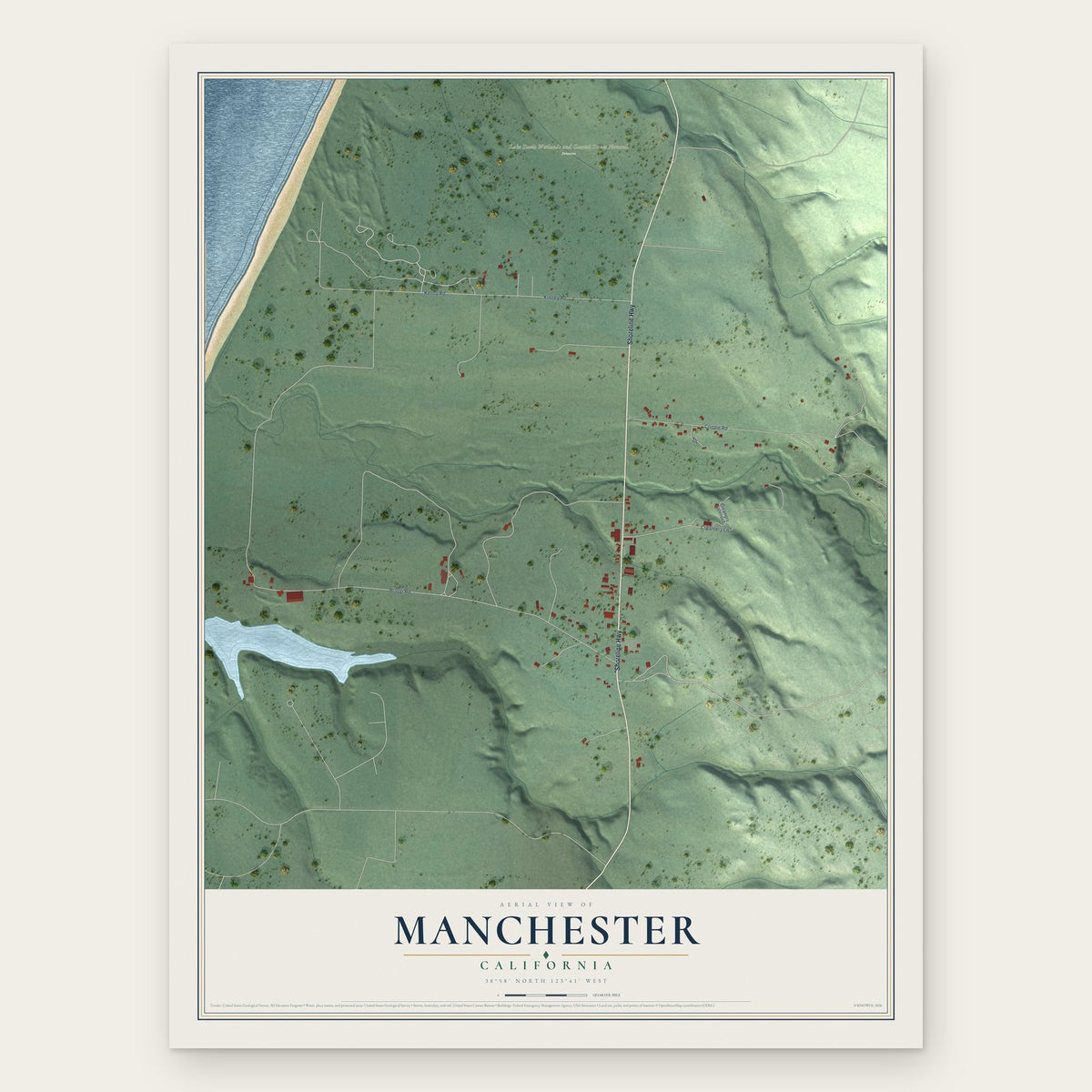 Manchester, California map print, the full design