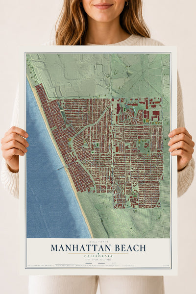 Map of Manhattan Beach, California, 18 x 24 inch unframed archival matte print
