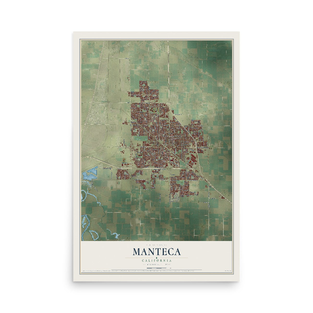 Map of Manteca, California, 12 x 18 inch unframed archival matte print