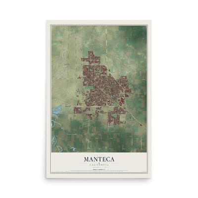 Map of Manteca, California, 12 x 18 inch unframed archival matte print