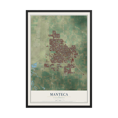 Map of Manteca, California, 12 x 18 inch print in a black wood frame
