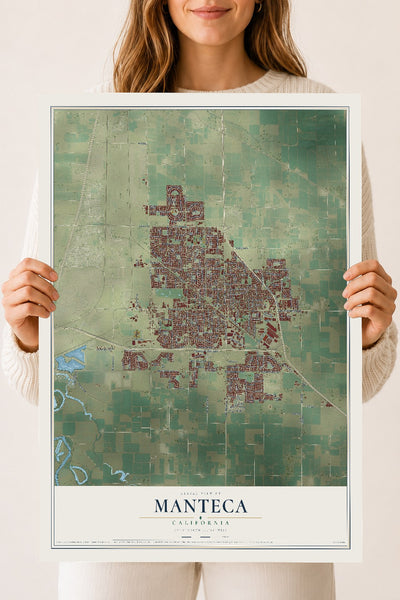 Map of Manteca, California, 18 x 24 inch unframed archival matte print