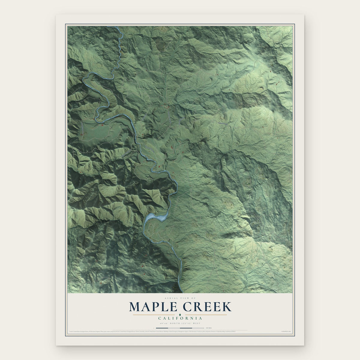 Maple Creek, California map print, the full design