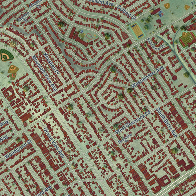 Close-up of the map of Mar Vista, California print showing street and building detail