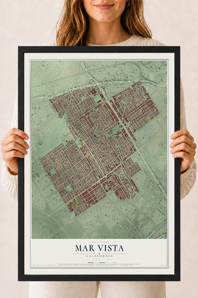 Map of Mar Vista, California, 18 x 24 inch print in a black wood frame