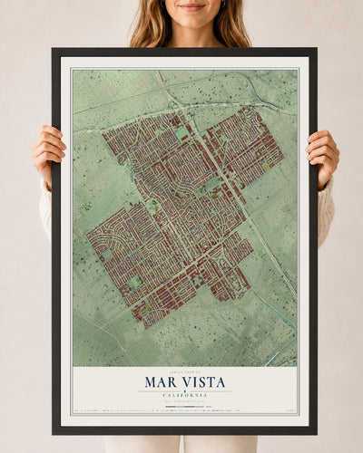 Map of Mar Vista, California, 24 x 36 inch print in a black wood frame