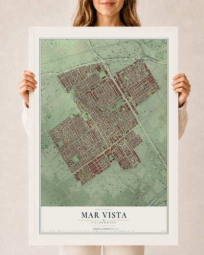 Map of Mar Vista, California, 24 x 36 inch print in a white wood frame