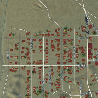Second close-up of the map of Maricopa, California print showing more streets and buildings
