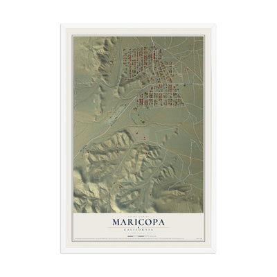 Map of Maricopa, California, 12 x 18 inch print in a white wood frame