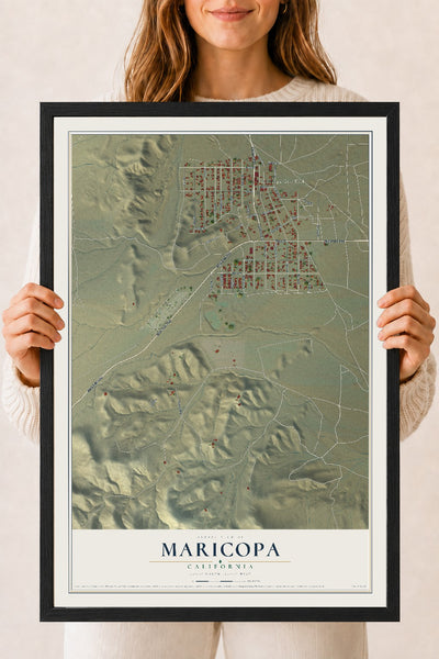 Map of Maricopa, California, 18 x 24 inch print in a black wood frame