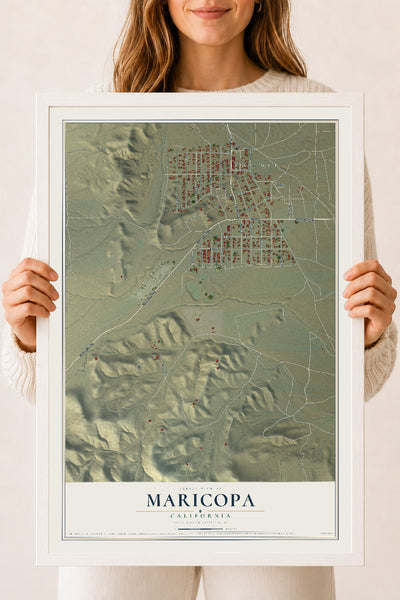 Map of Maricopa, California, 18 x 24 inch print in a white wood frame