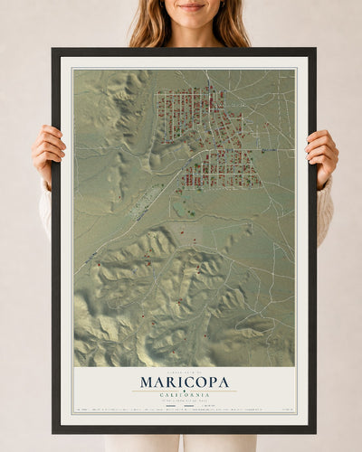 Map of Maricopa, California, 24 x 36 inch print in a black wood frame