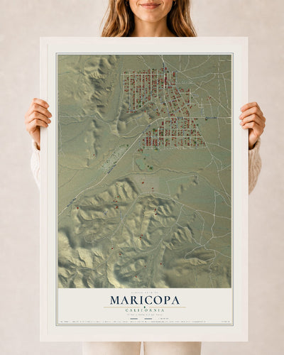 Map of Maricopa, California, 24 x 36 inch print in a white wood frame