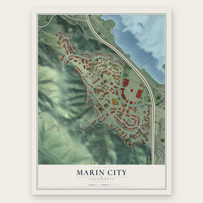 Marin City, California map print, the full design