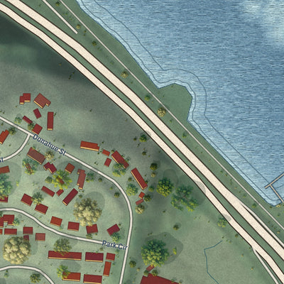 Close-up of the map of Marin City, California print showing street and building detail