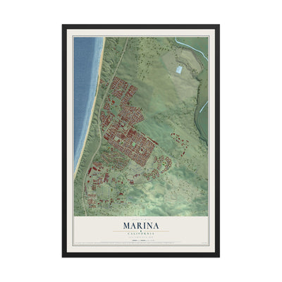 Map of Marina, California, 12 x 18 inch print in a black wood frame