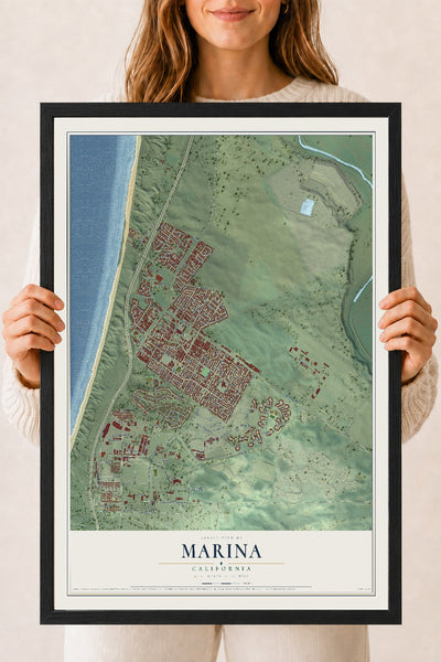 Map of Marina, California, 18 x 24 inch print in a black wood frame
