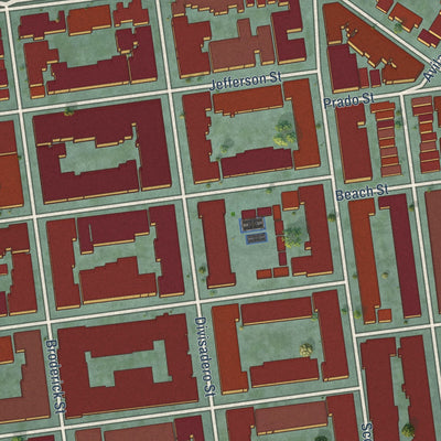 Close-up of the map of Marina District, California print showing street and building detail