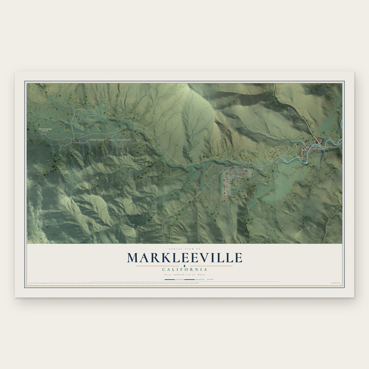 Markleeville, California map print, the full design