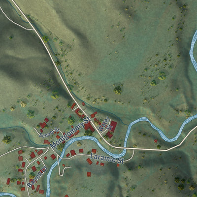 Close-up of the map of Markleeville, California print showing street and building detail
