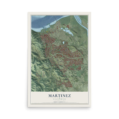 Map of Martinez, California, 12 x 18 inch unframed archival matte print