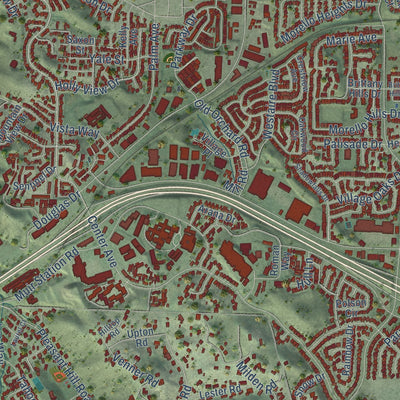 Close-up of the map of Martinez, California print showing street and building detail