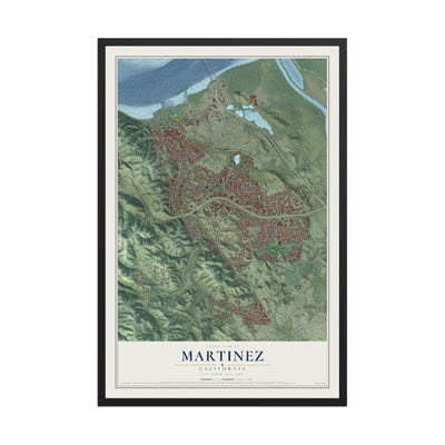 Map of Martinez, California, 12 x 18 inch print in a black wood frame